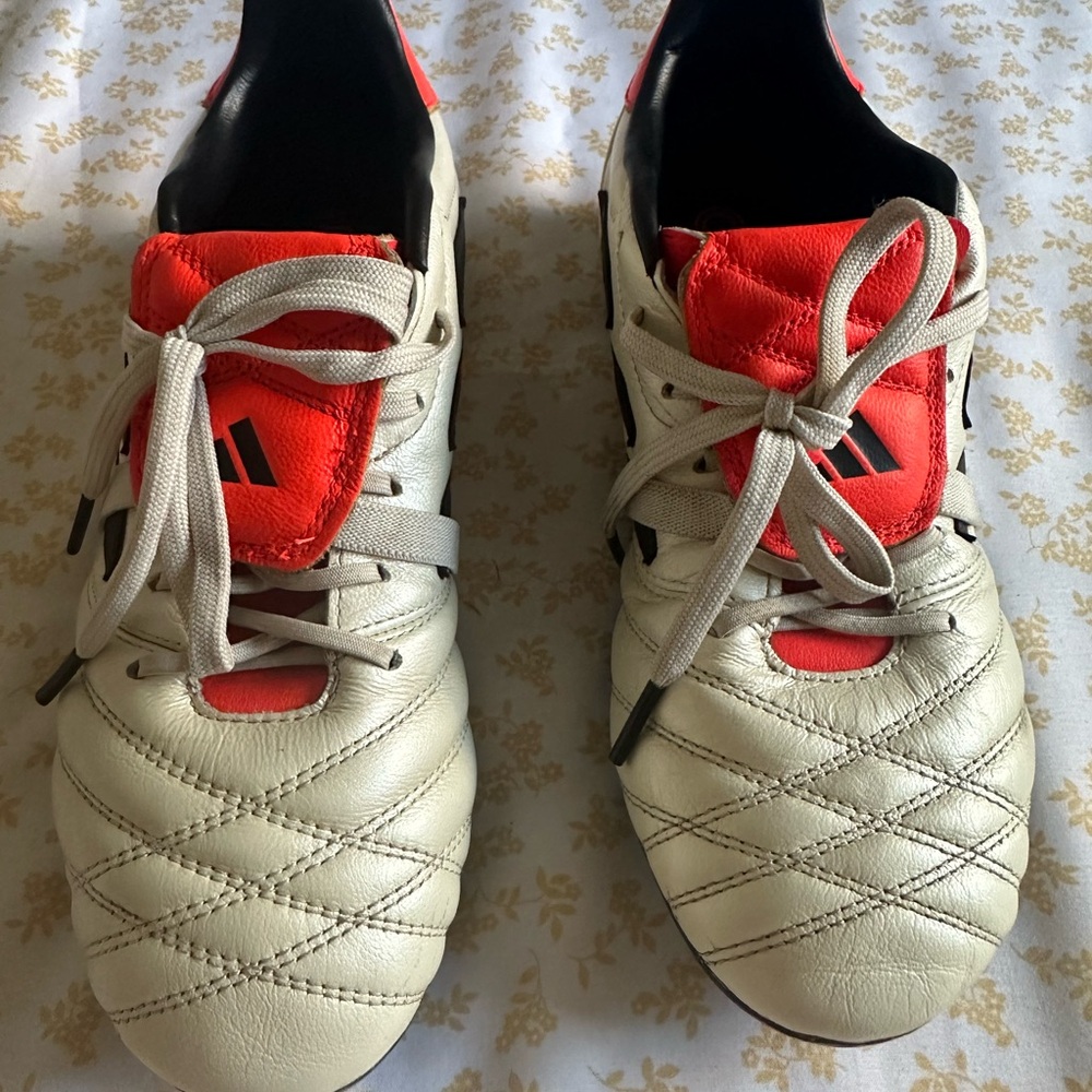 Adidas Cream and Red Leather Sneakers